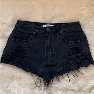 Black Abercrombie distressed low rise jean shorts